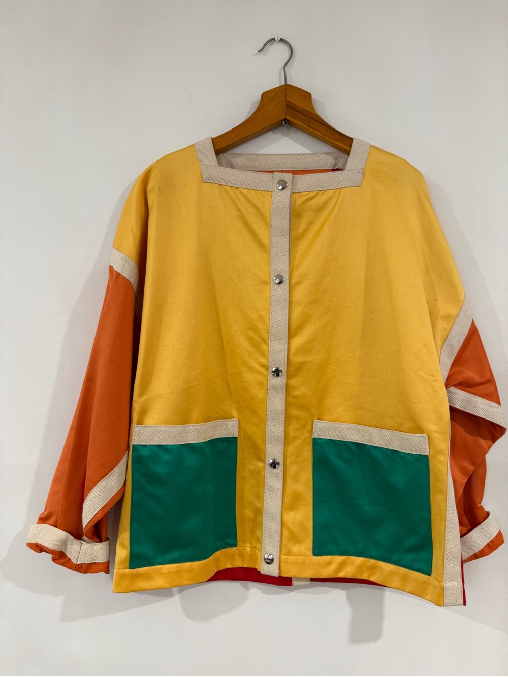 Vintage J C deCastelbajac Yellow & Orange Women's Blazer Jacket w/ Green Pockets